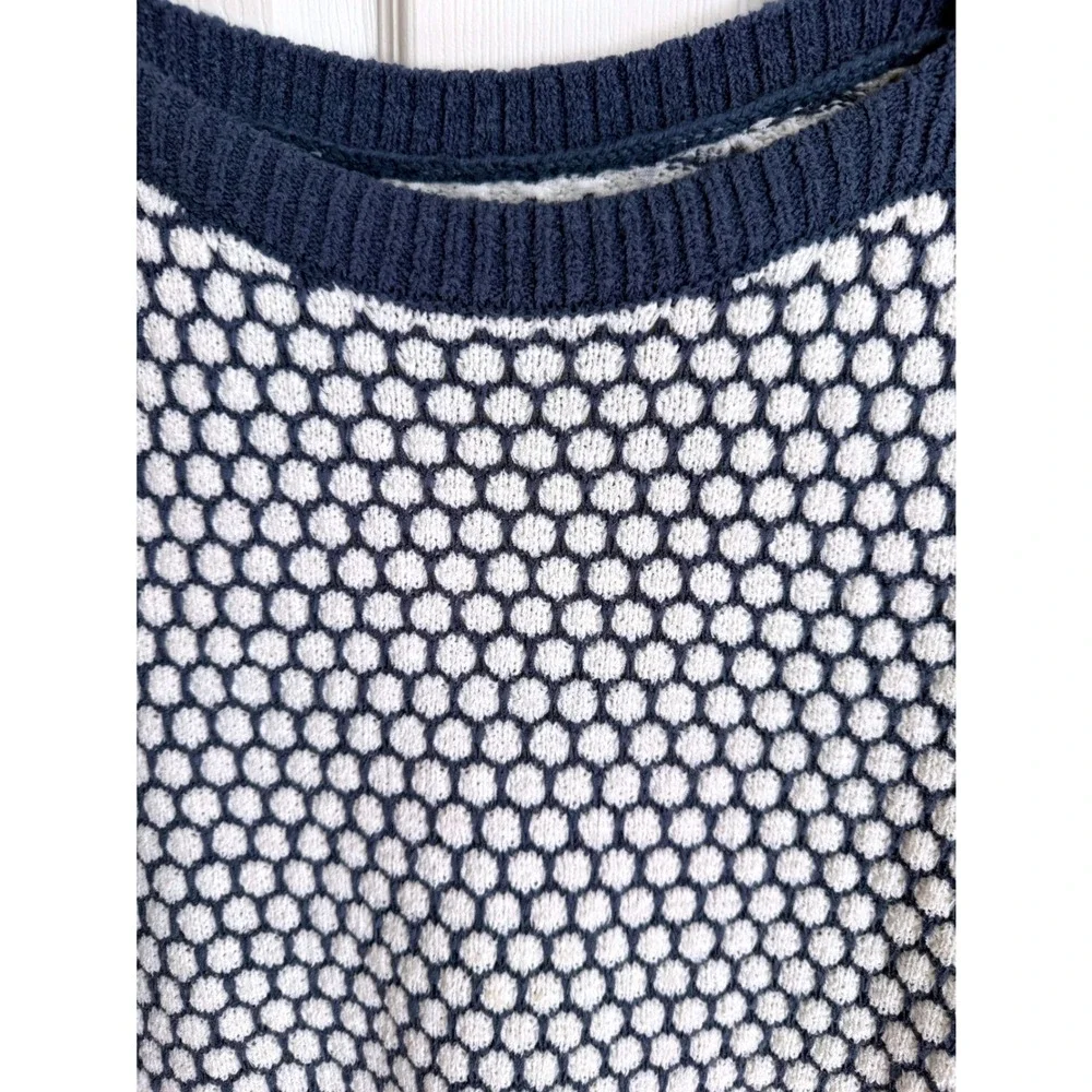 LOFT Blue White Honeycomb Textured Knit Boat Neck Sweater XL 3/4 Sleeve Like New